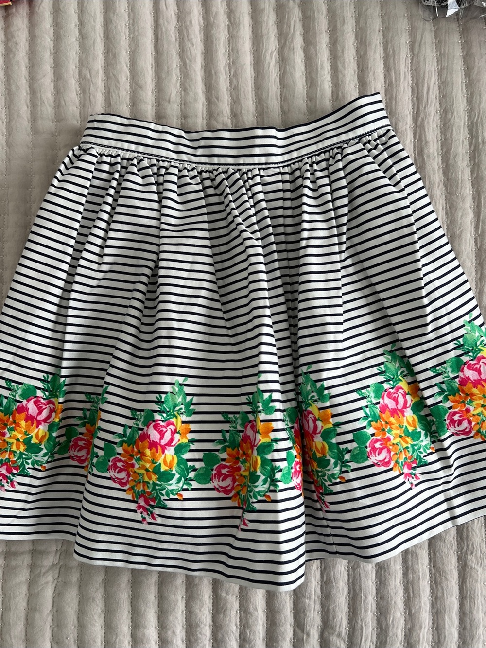Janie and Jack Black and White Striped Skirt with Pink and Yellow Floral Border